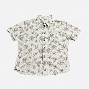 Goodiellow beige and brown flower design size large short sleeve button up shirt